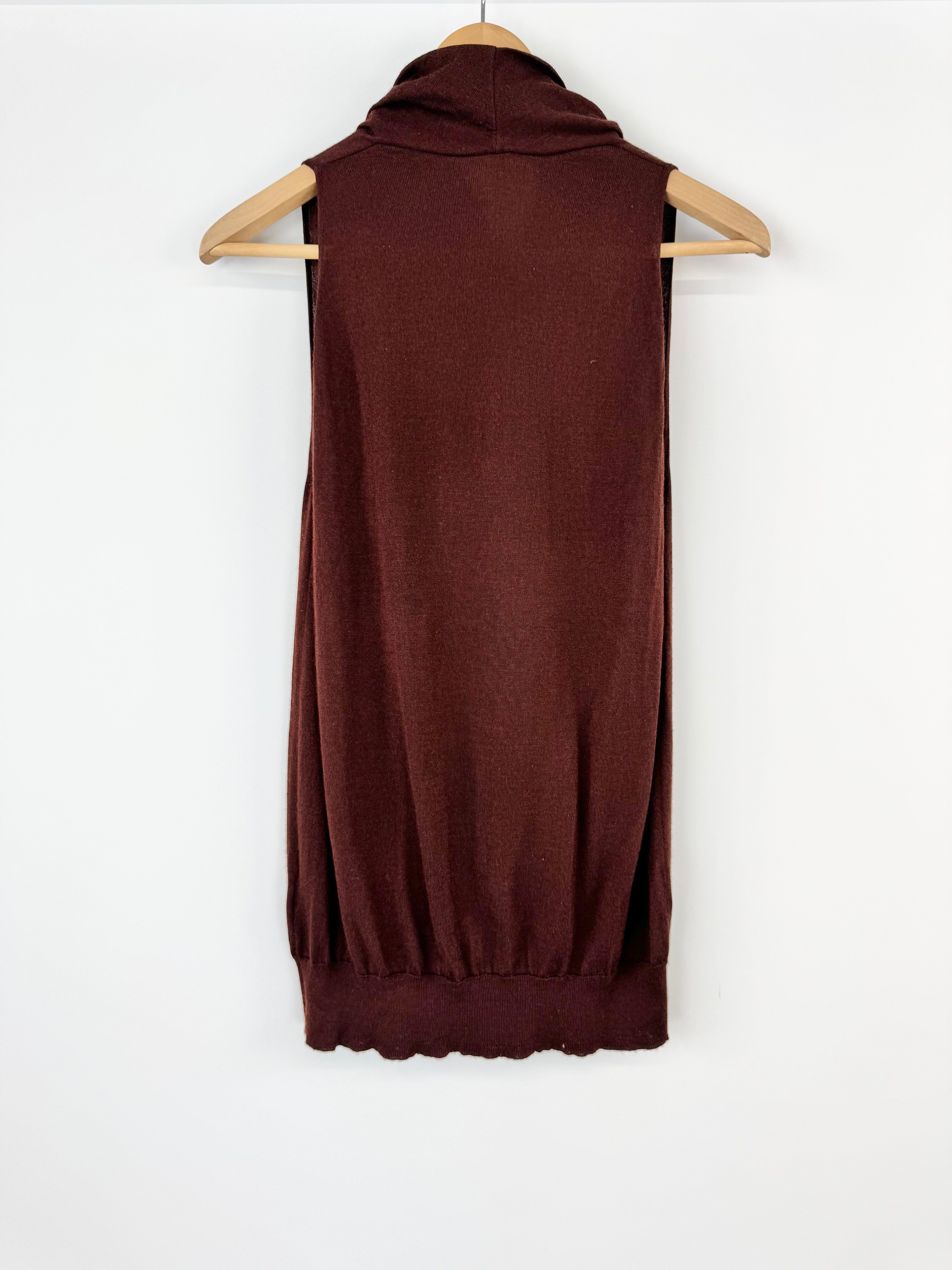 Vintages Hermès Chocolate Brown Cashmere & Silk Sleeveless Top - AU8/10