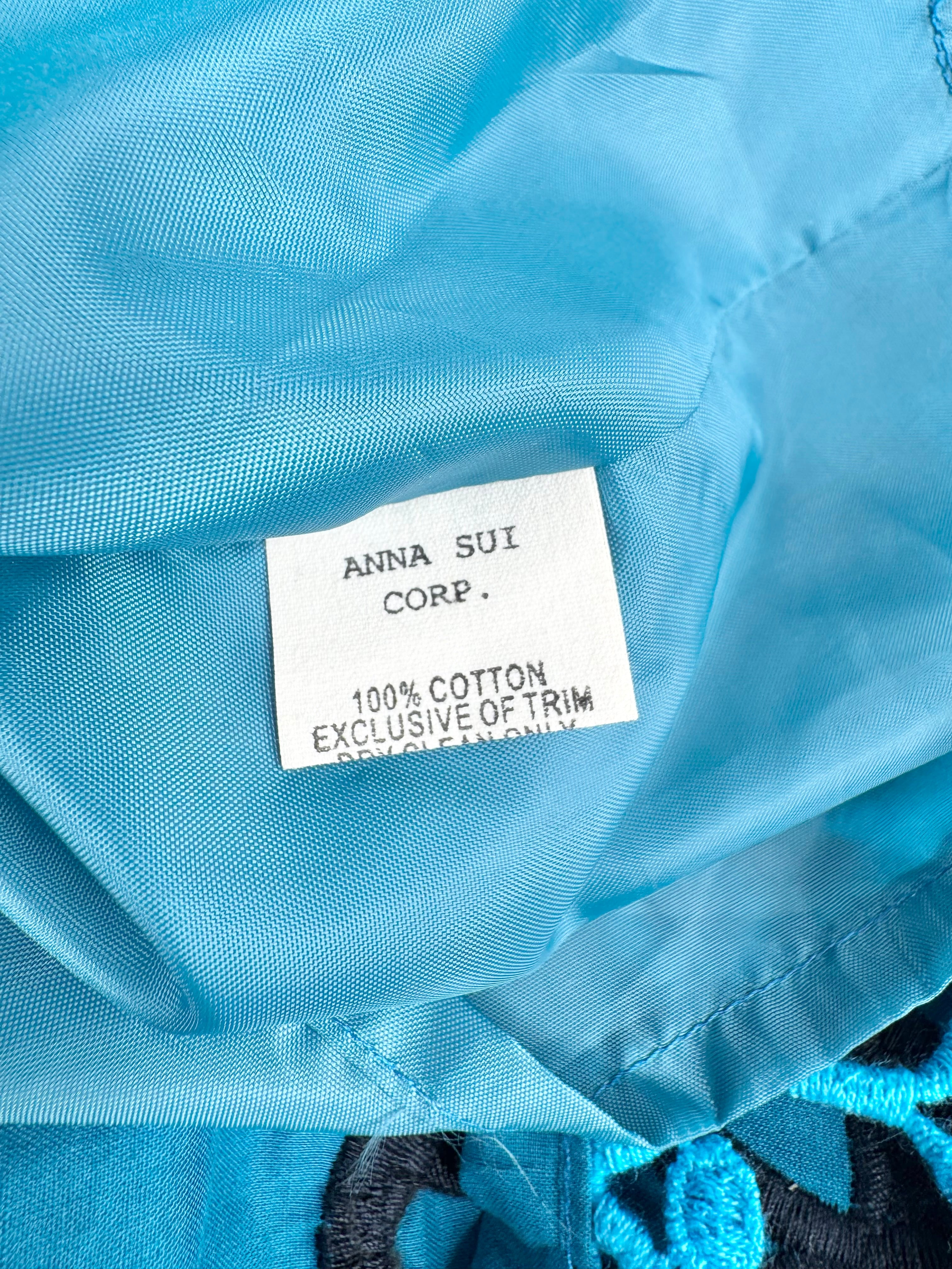 Anna Sui Blue Embroidered Cotton Dress - AU8/10