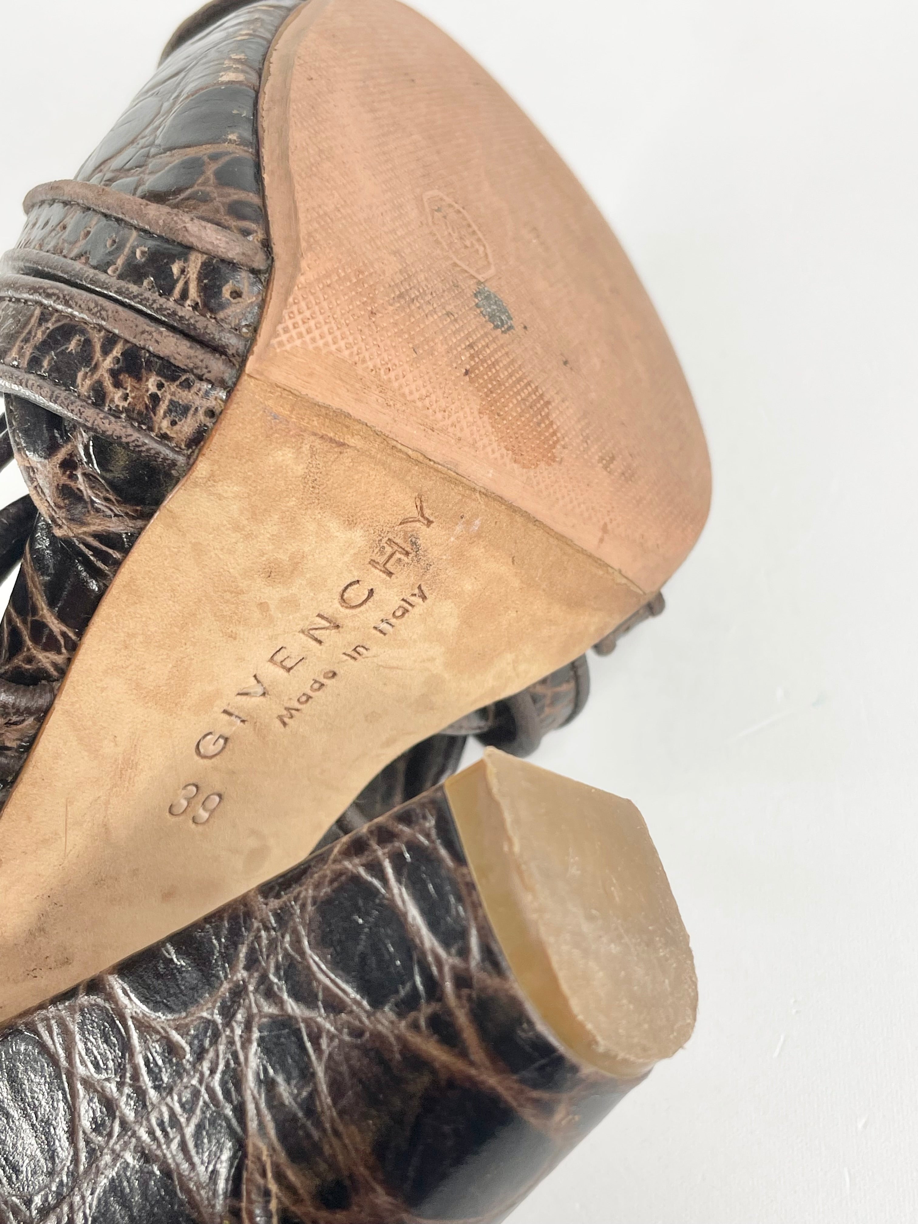 Givenchy Brown Leather Textured Cross-Strap Open Toe Sandals - EU39