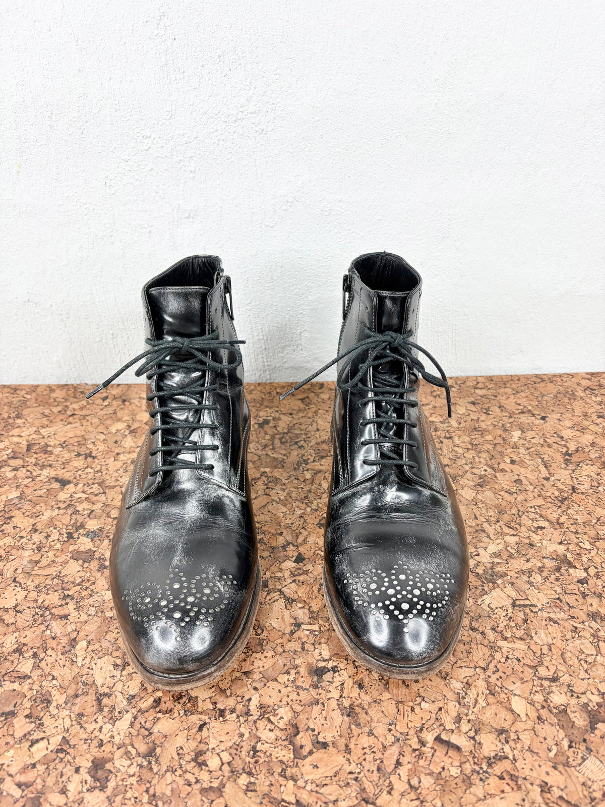 INK Black & Brushed Silver Brogue Detailed Lace Up Boots - EU42