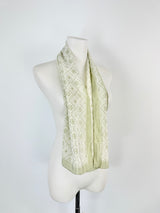 Vintage Jaeger Made Hand Rolled Long Cream & Green Silk Scarf