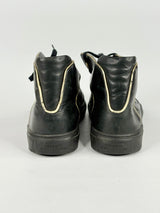 Versace Collection Black Leather & Gold Trim High-Top Sneakers - EU45