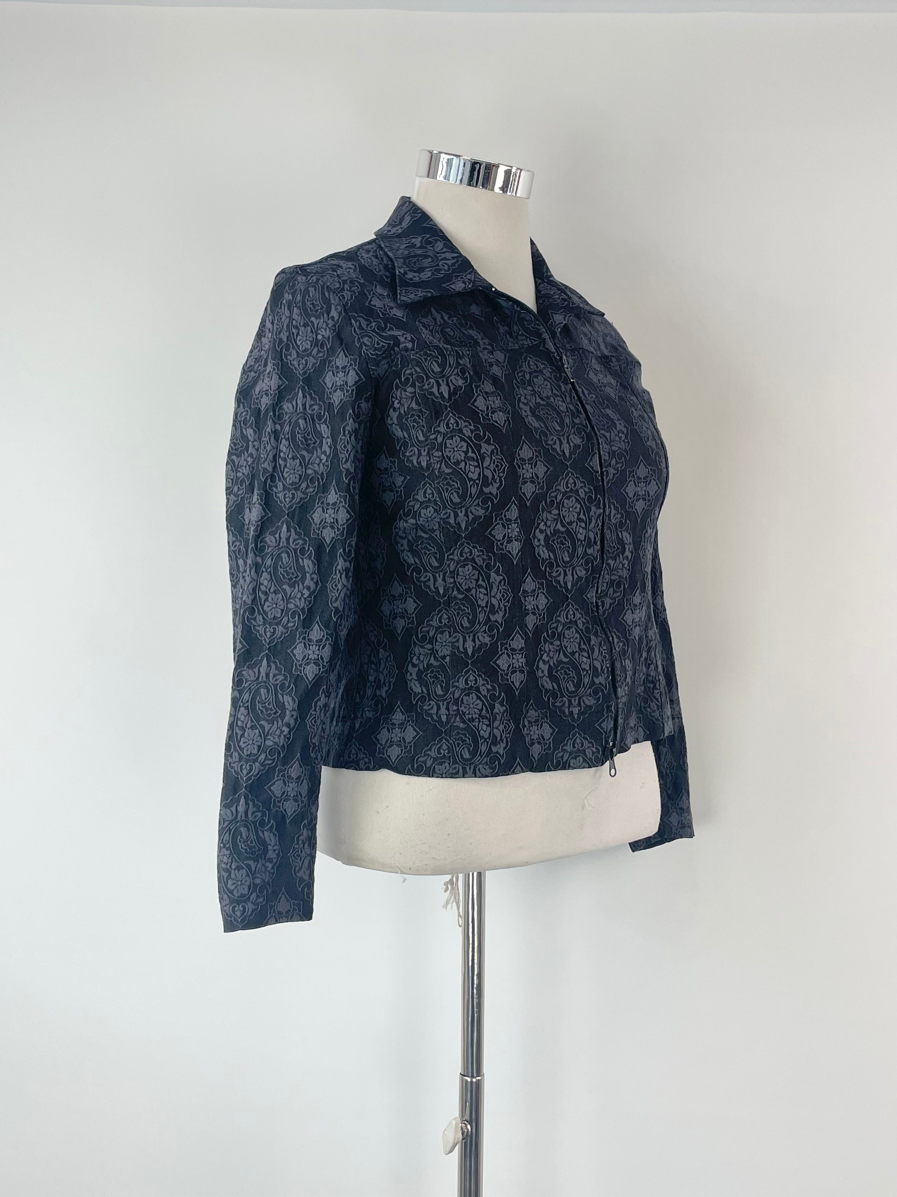 Geoff Bade Black Brocaded Floral Pattern Jacket - AU10/12