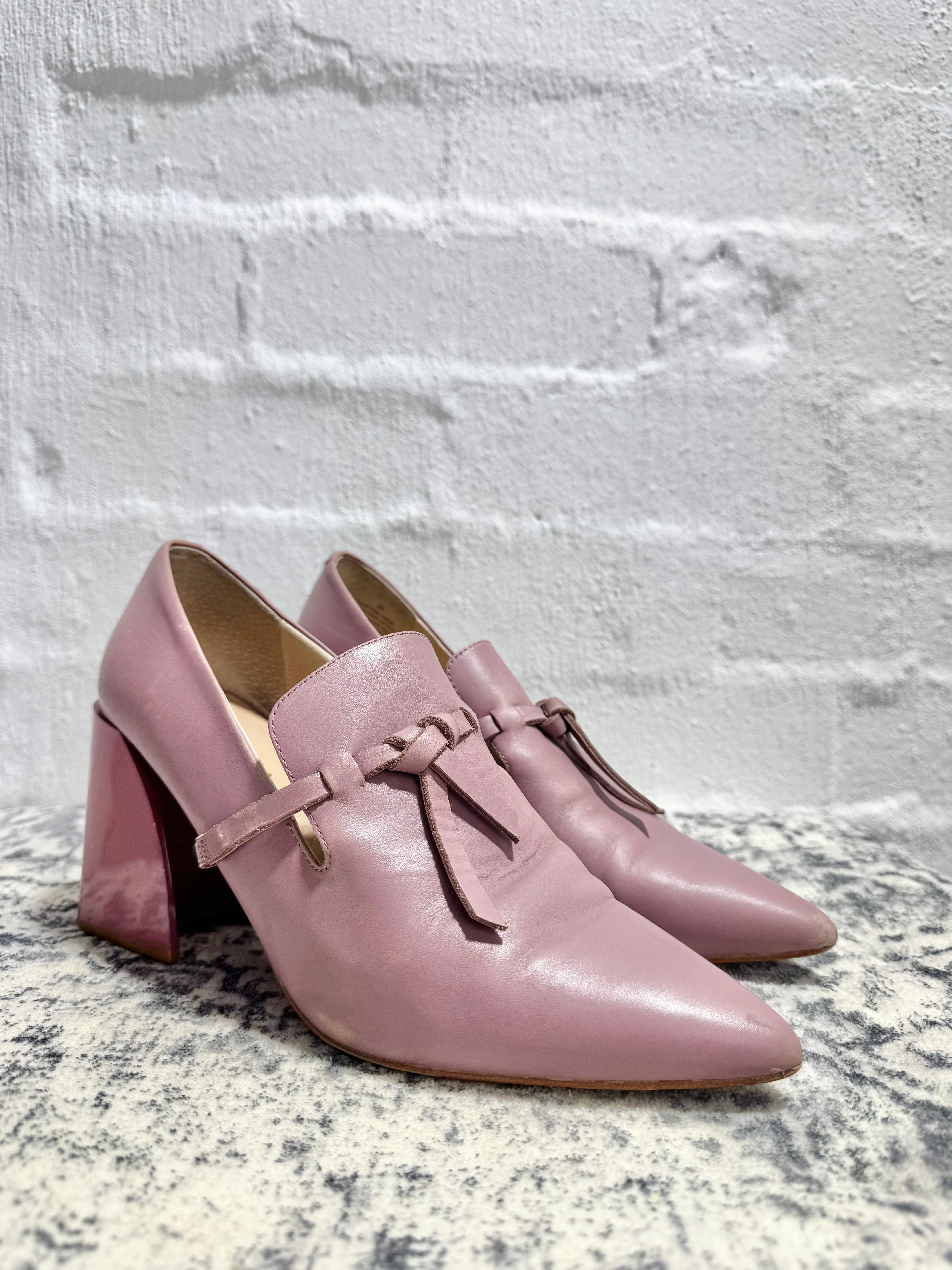 Mi Piaci Dusty Pink Leather Pointed Toe Block Heel Pumps - EU39