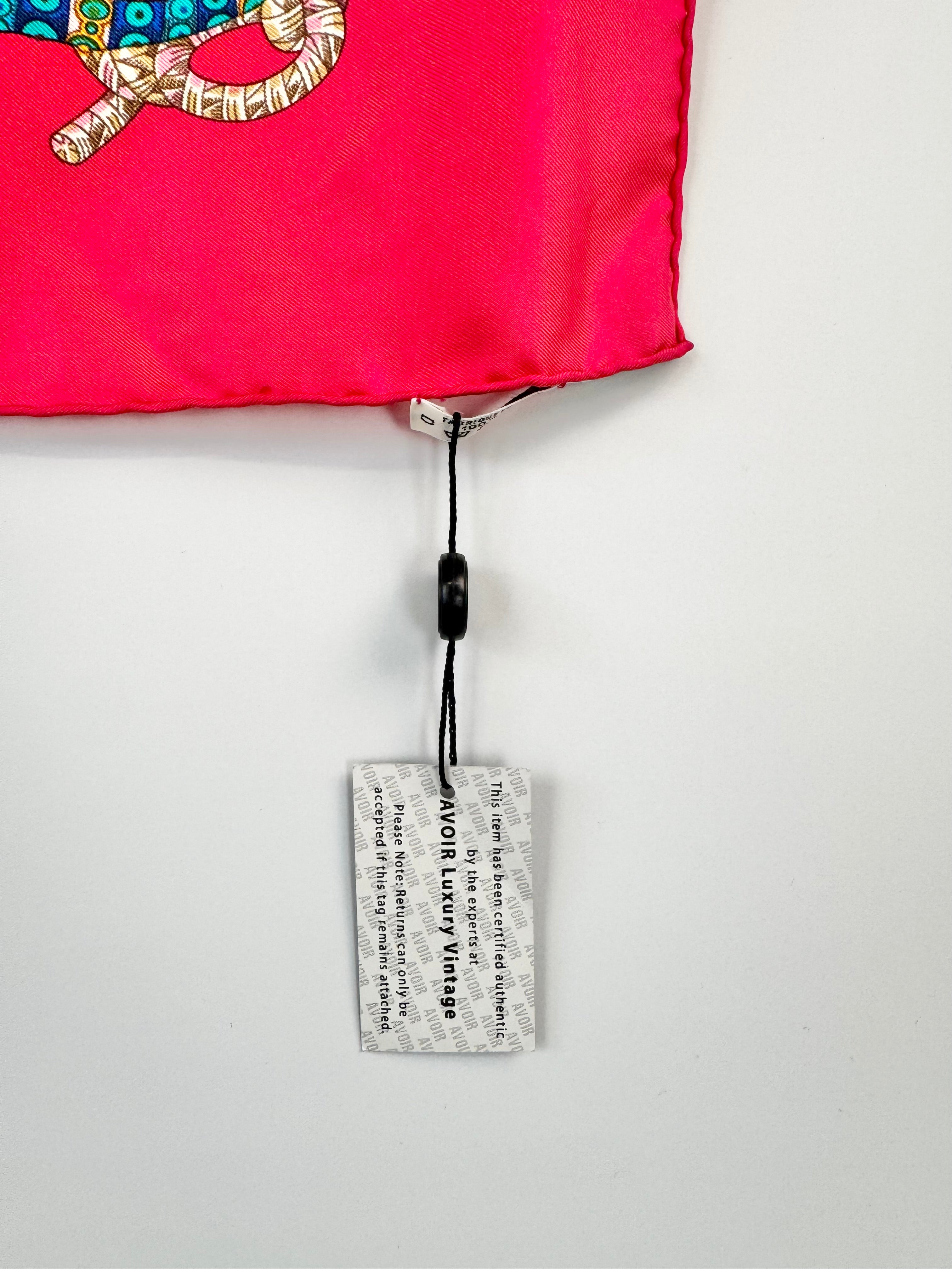 Hermès Cerise Pink Accordian Fish Silk Scarf