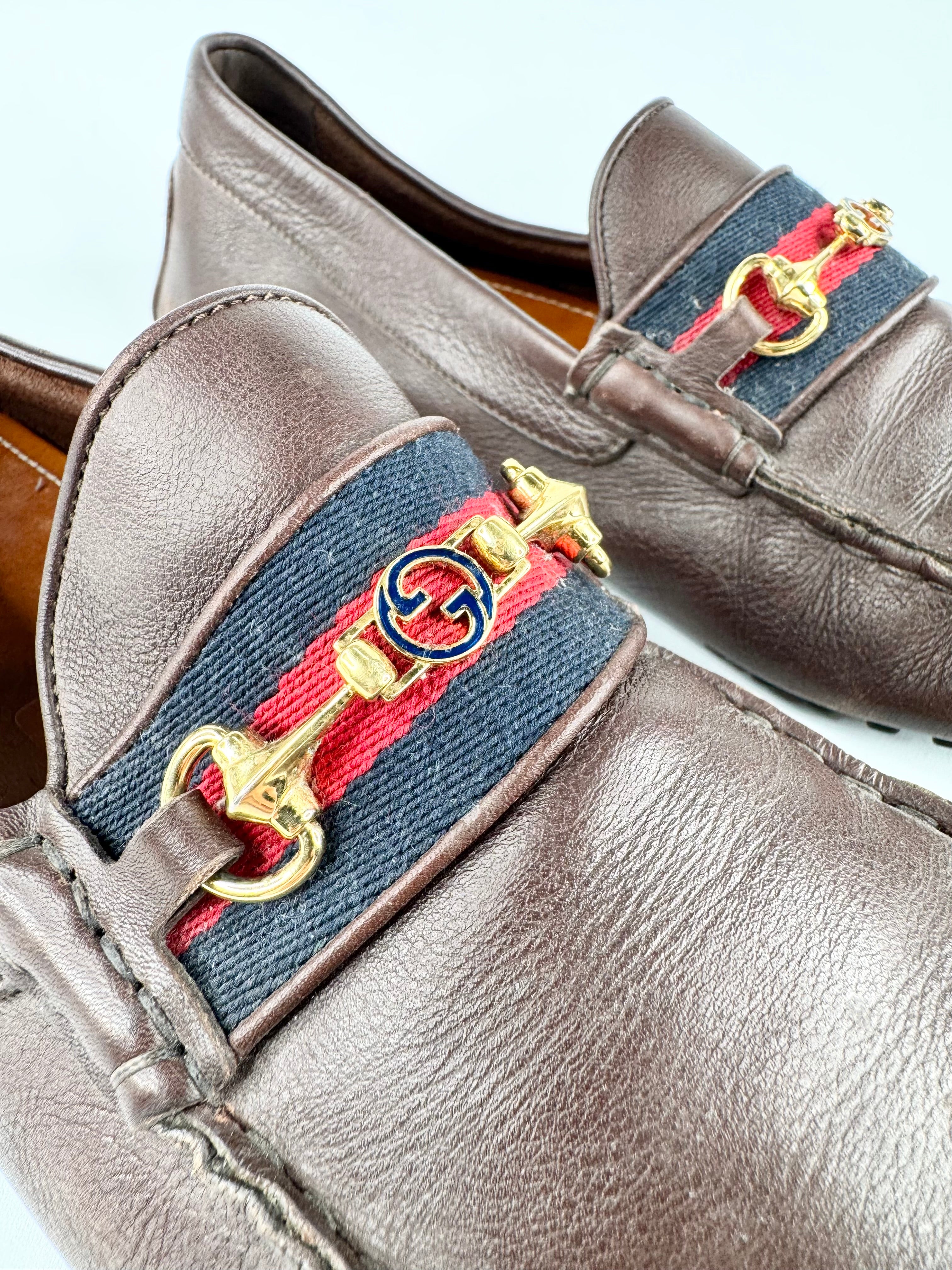 Gucci Brown Leather Driver Loafer with Horsebit - EU47