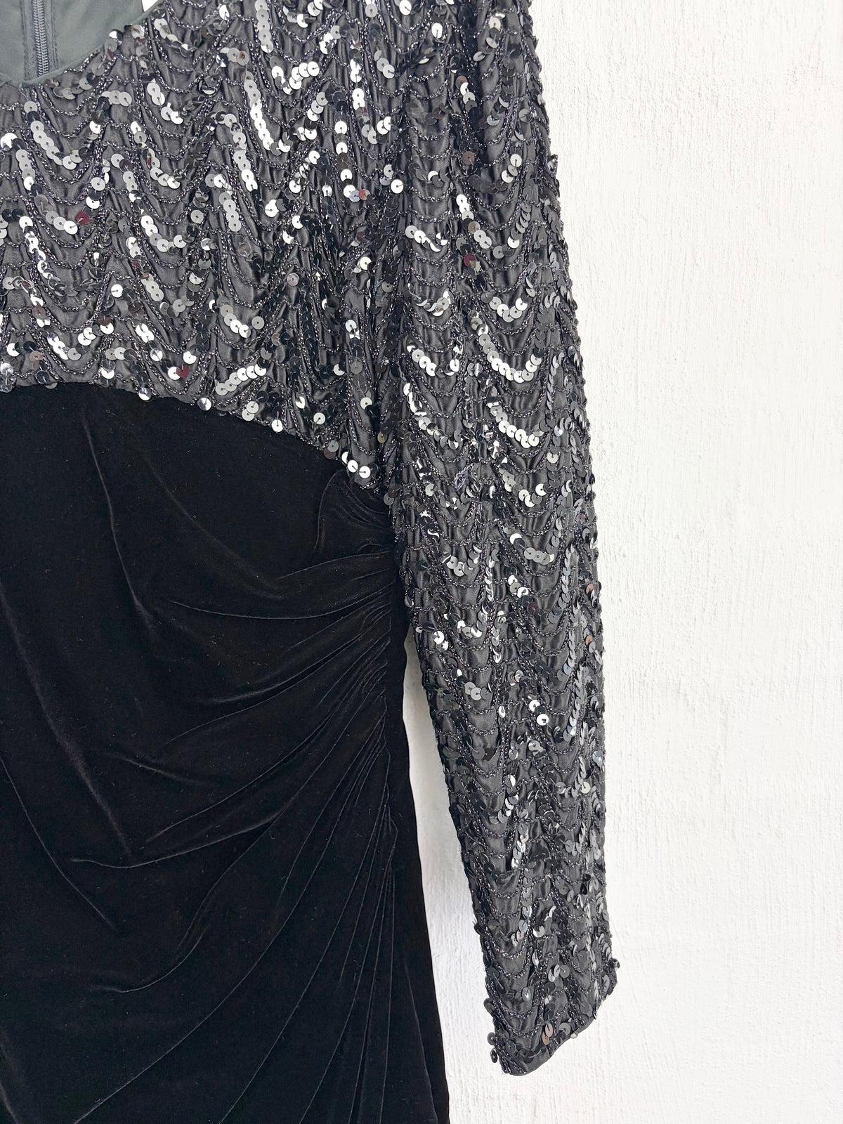 Teena Varigos Black Sequin & Velvet Cocktail Dress - AU12