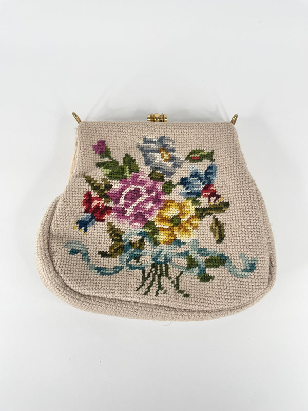 Vintage Needlepoint Floral Purse (No Strap)