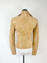 Ena Pelly Sandstone Suede Leather Biker Jacket - AU10