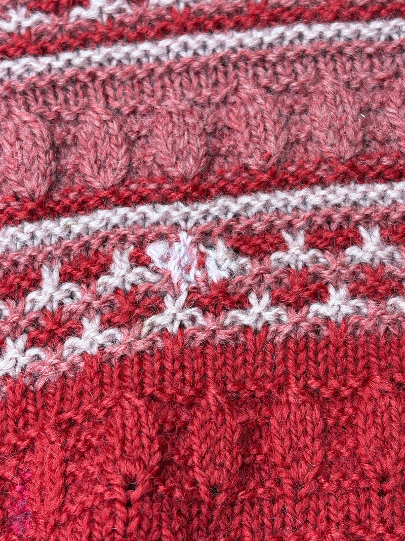 Hand-Made Cherry & Pastel Pink Wool Knit Sweater - AU12