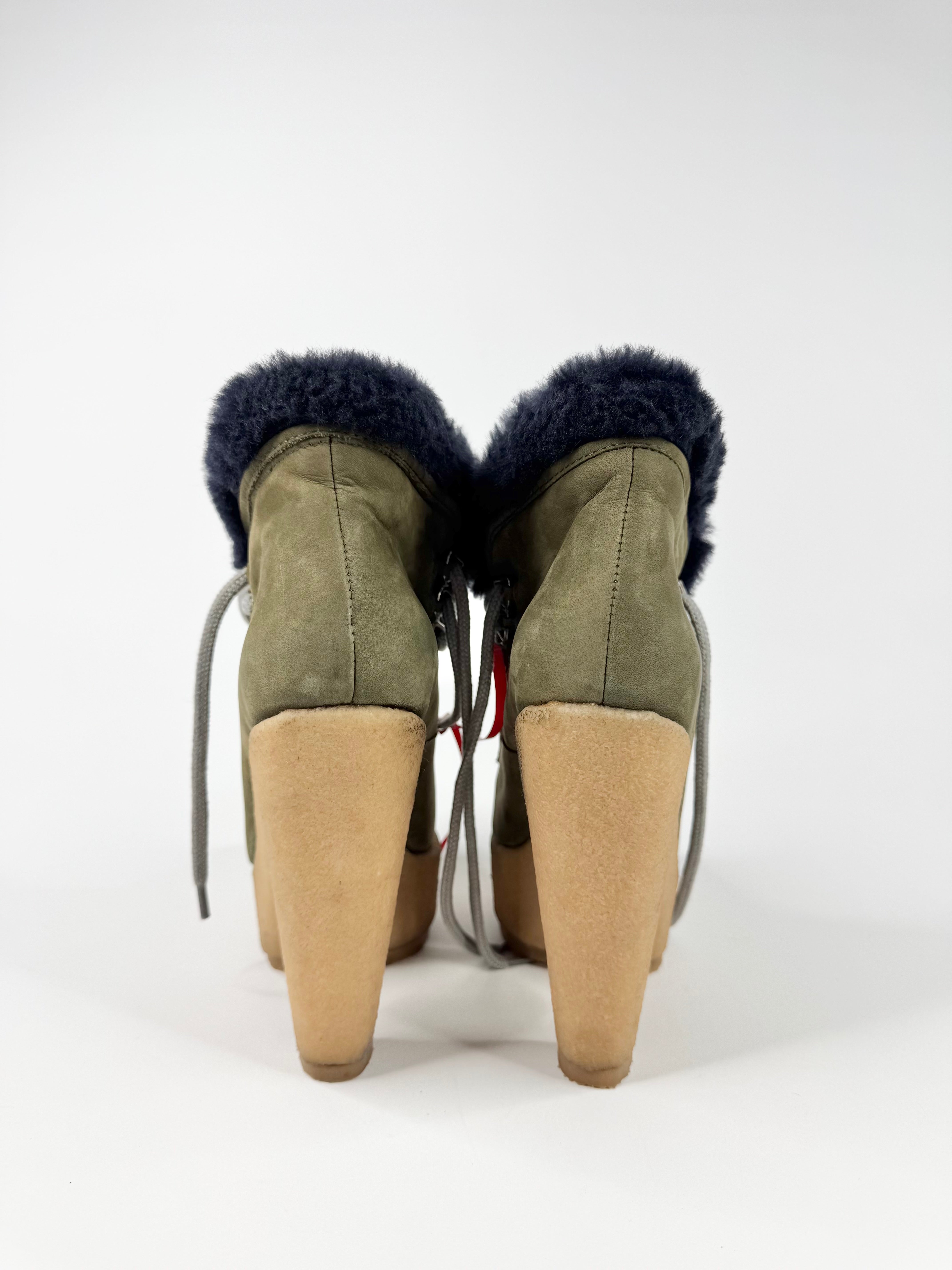 Sonia by Sonia Rykiel Khaki Navy Shearling Lined Boots - EU37