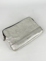 Oroton Metallic Silver Leather Clutch Bag