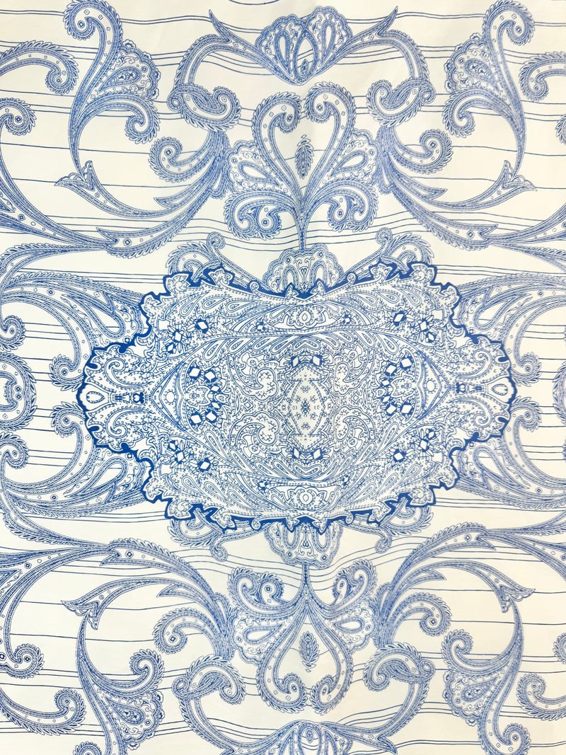 Jacqmar Cream & Blue Paisley Silk Scarf