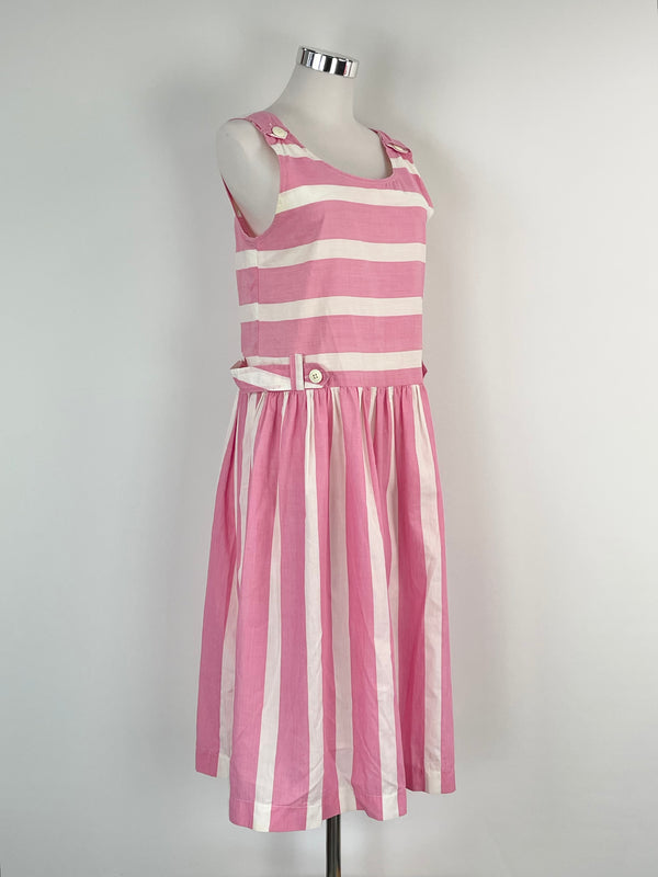 Vintage 70s Kenzo Pink & White Midi Dress - AU8/10