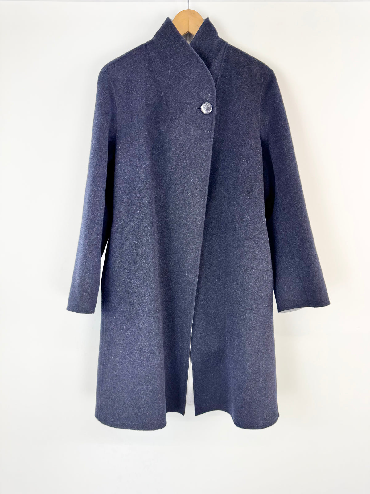 Emporio Armani Navy Blue & Grey Wool & Cashmere Coat - AU10