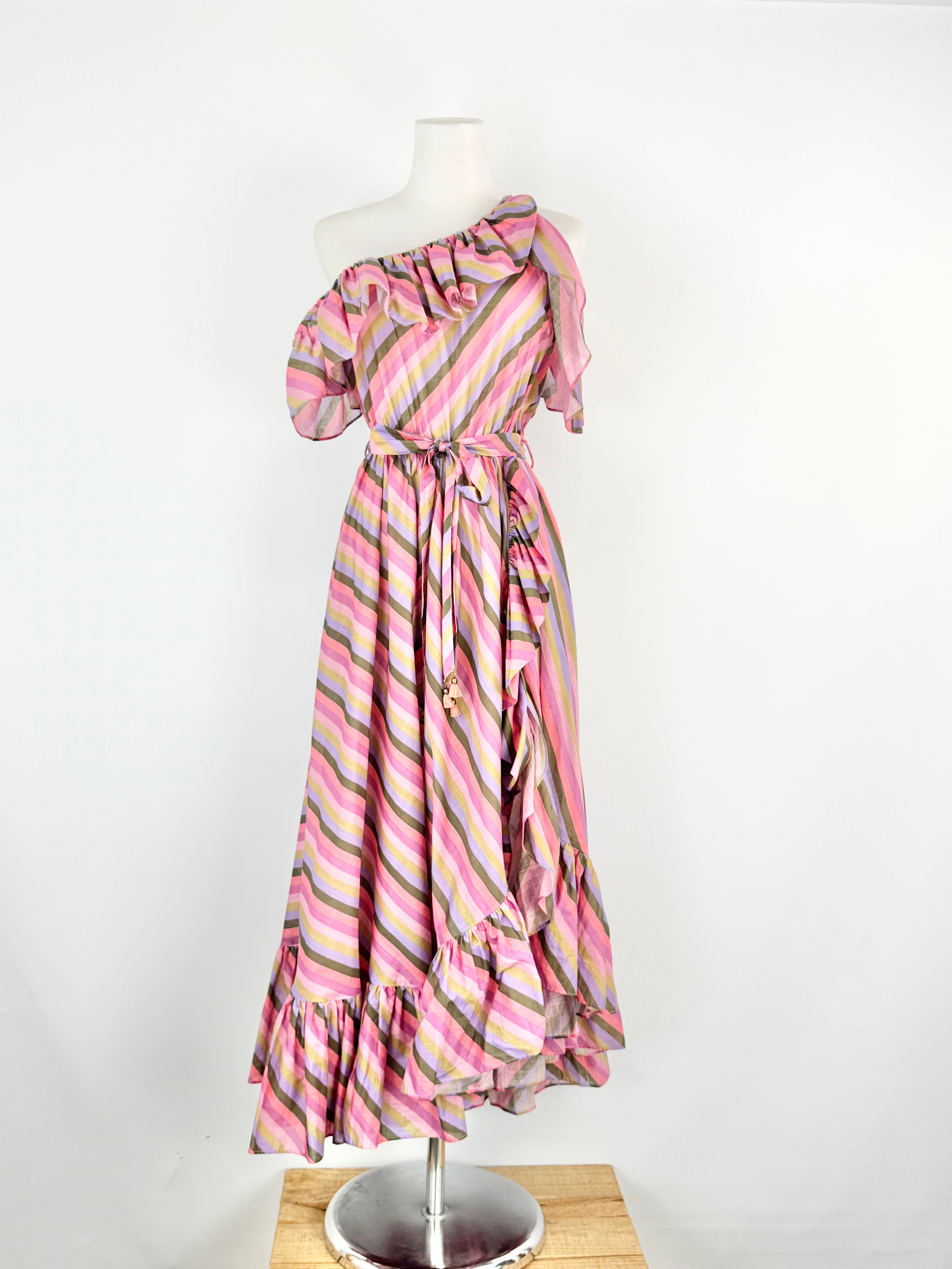 MFW Zimmermann Mauve & Posey Striped Maxi Dress - AU8/10