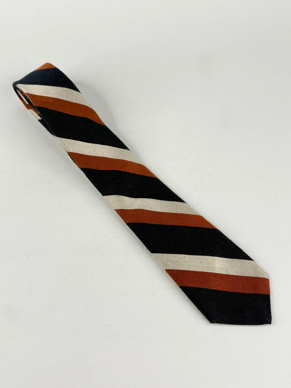 Vintage Givenchy Gentleman Navy Blue, Beige & Mocha Striped Tie