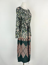 Megan Park Silk-Blend Floral & Geometric Print Midi Dress - AU6/8