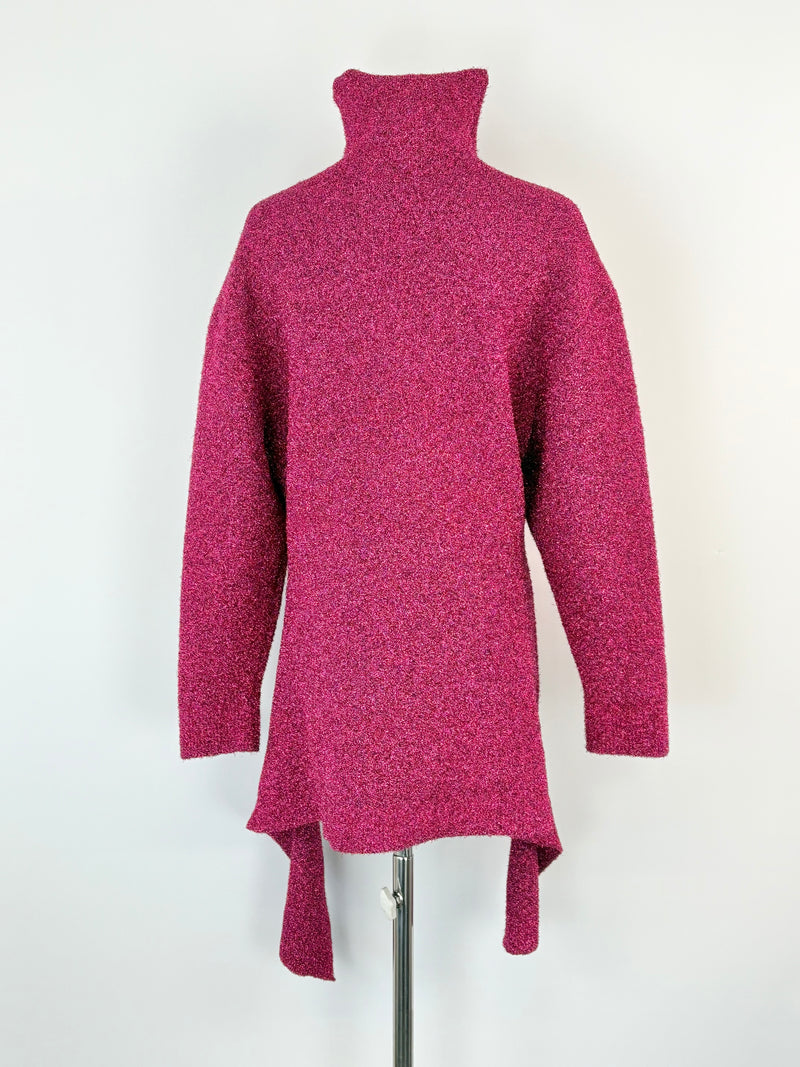 Balenciaga Raspberry Metallic-Glitter Asymmetric Sweater - AU6/8