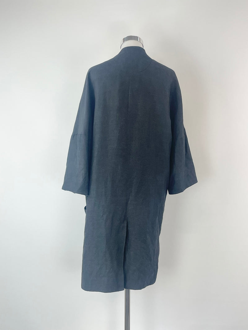 Nique Black Linen Blend Open Coat - AU10