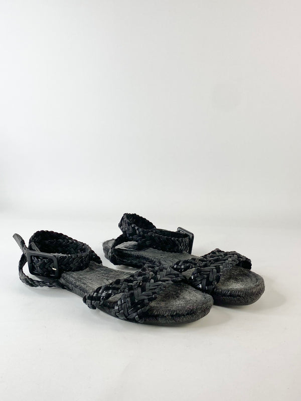 Hermès Black Braided Leather Sandals - EU39