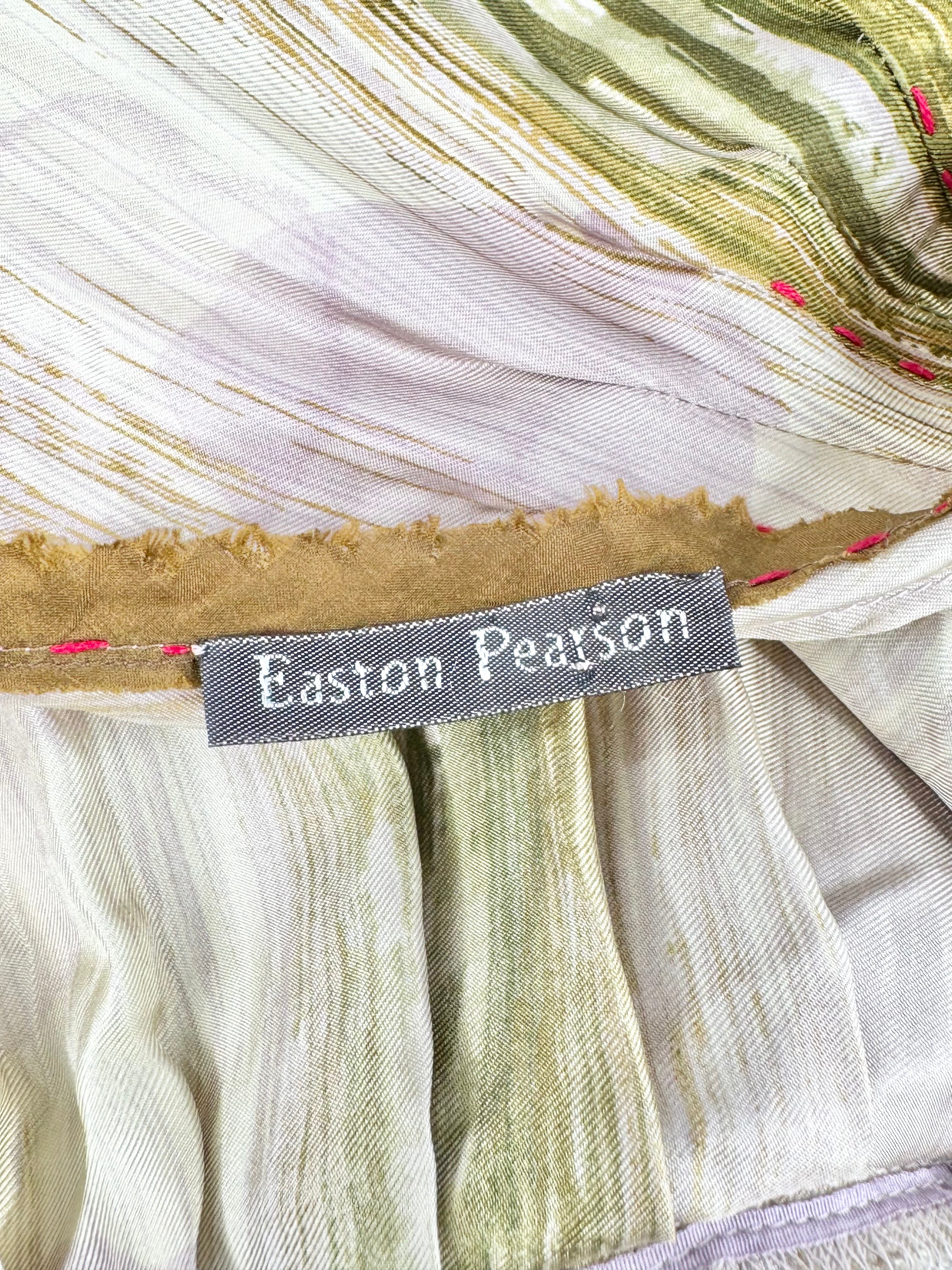 Easton Pearson Green & Mauve Striped Silk Maxi Dress - AU12