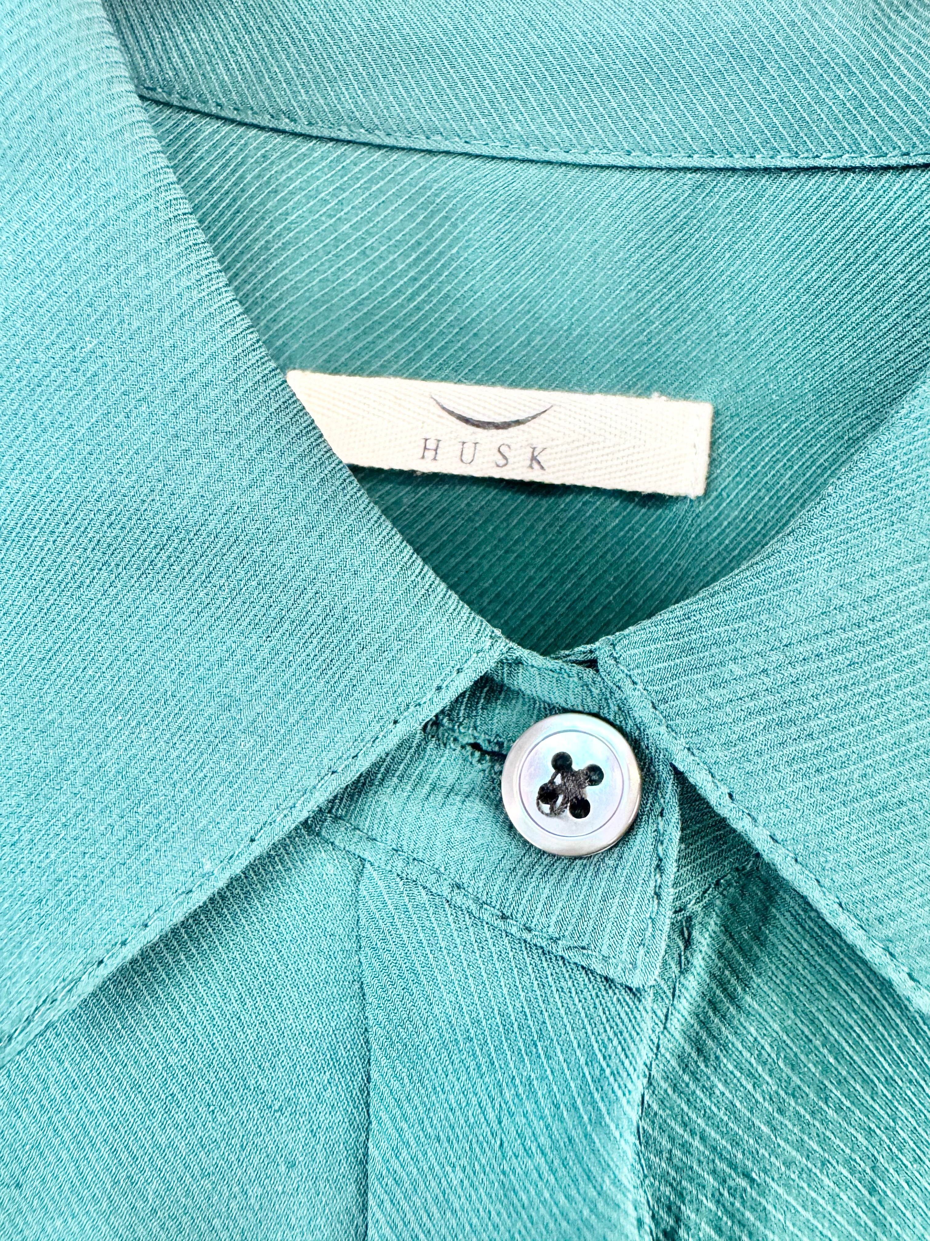 Husk Green Silk Long Sleeve Blouse - AU12