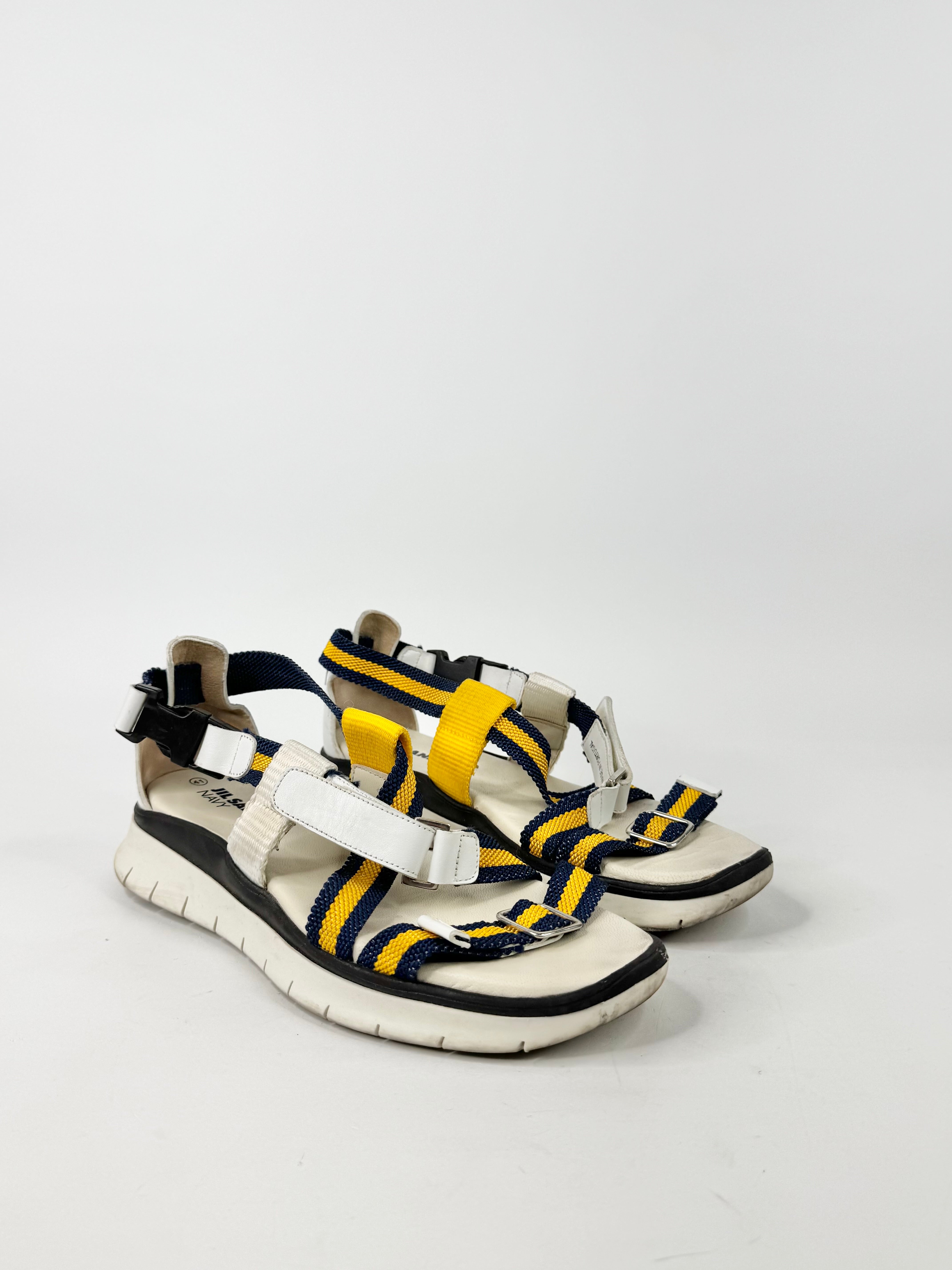 Jil Sander Navy White, Blue & Yellow Sandals - EU41