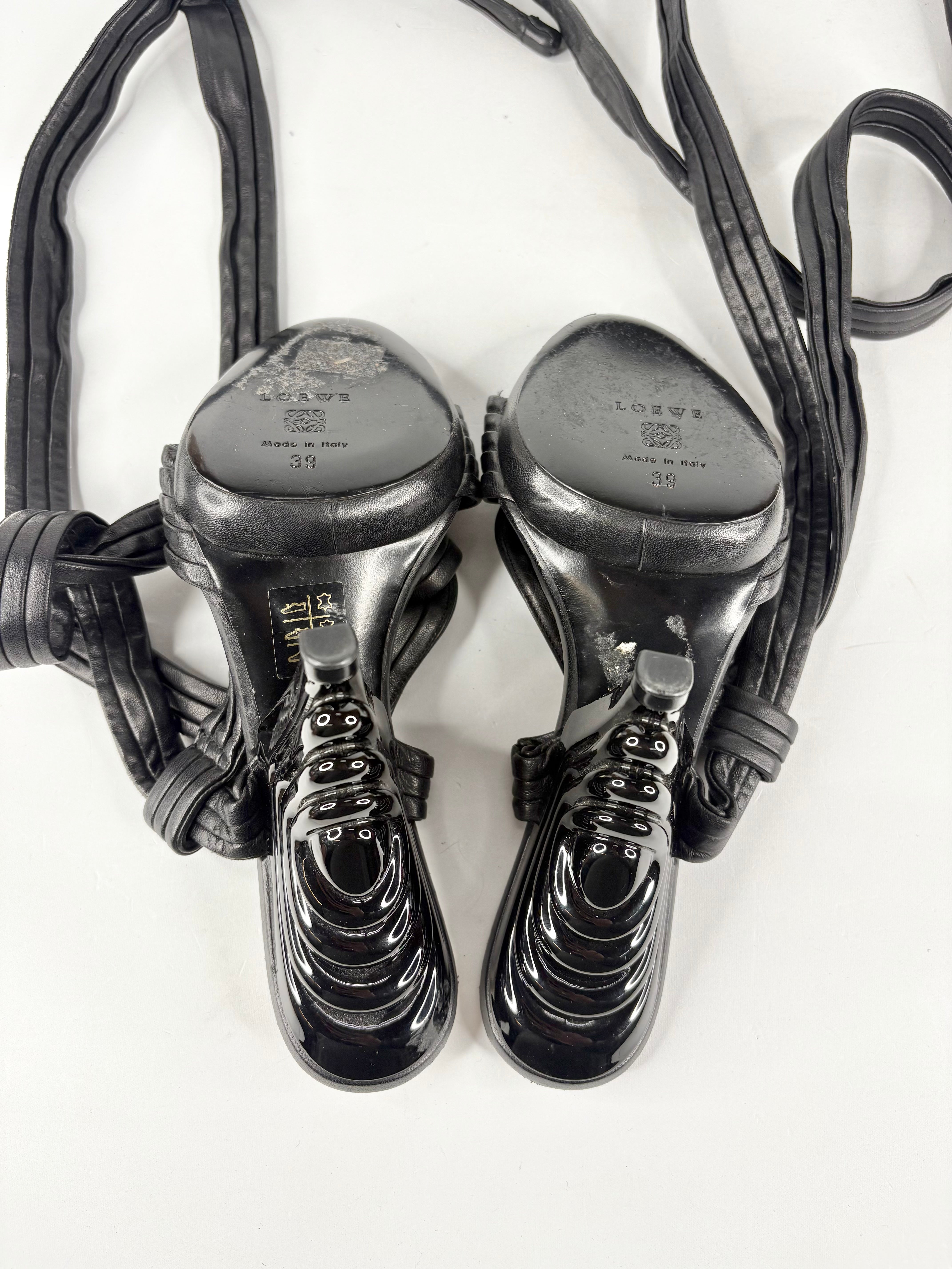 Loewe Black Leather Leg-Tie Sandals - EU39