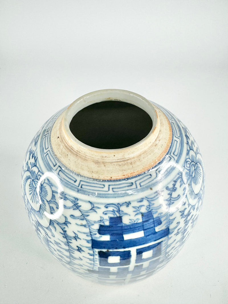 Antique Large Blue & White Floral Ginger Jar