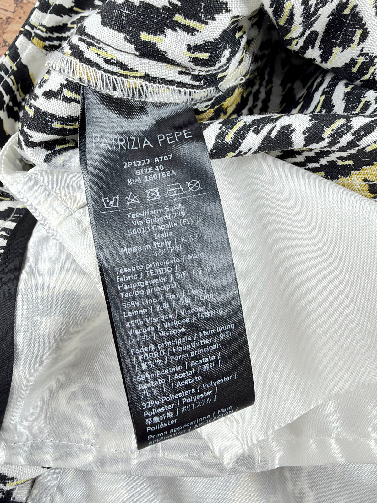 Patrizia Pepe Black, White & Gold Patterned Linen Slacks - AU10