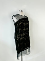 Helmut Lang Sheer Black & Beige Illusion Dress - AU12