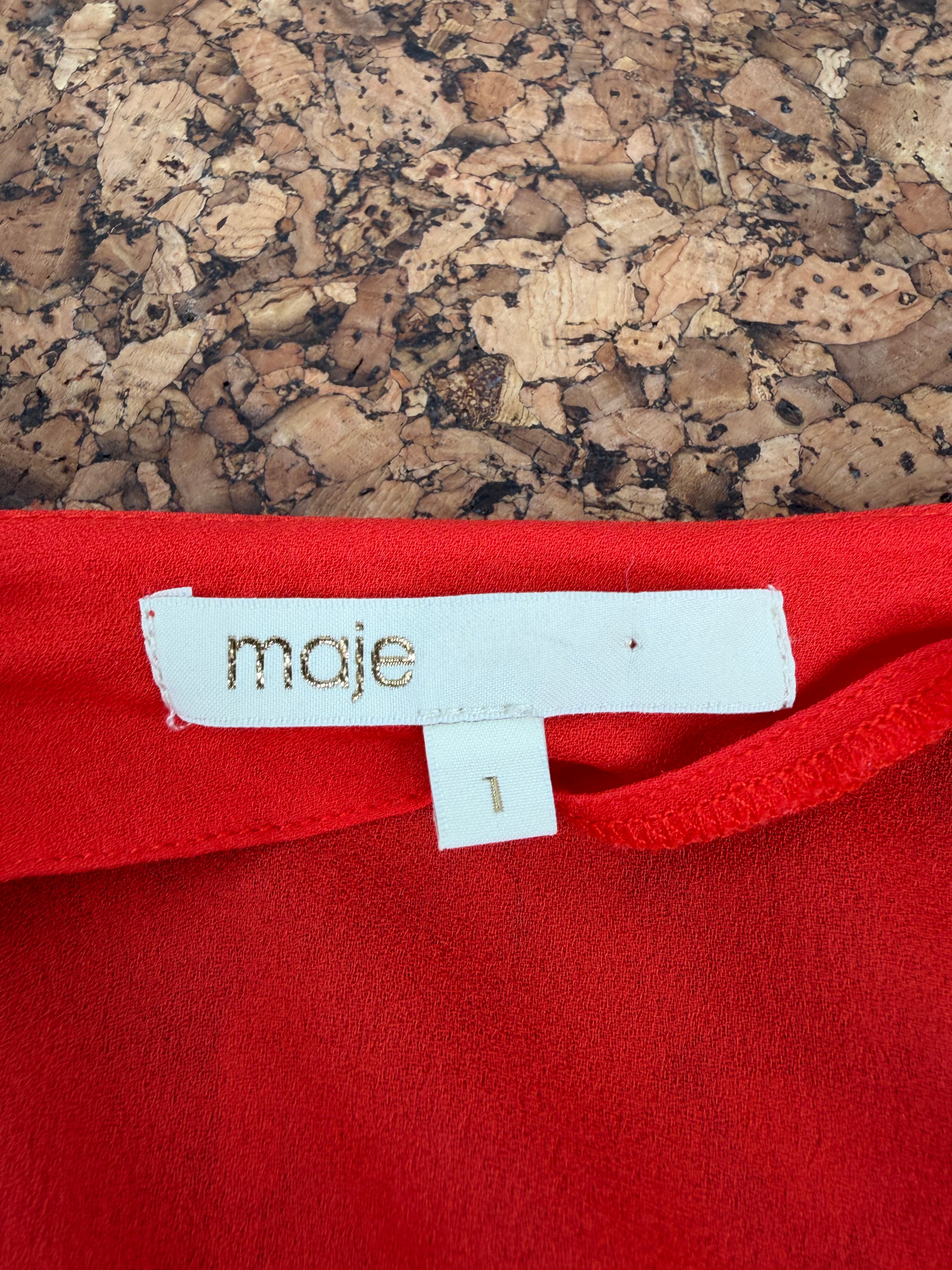 Maje Sheer Crimson Silk Ruffle Dress - AU10