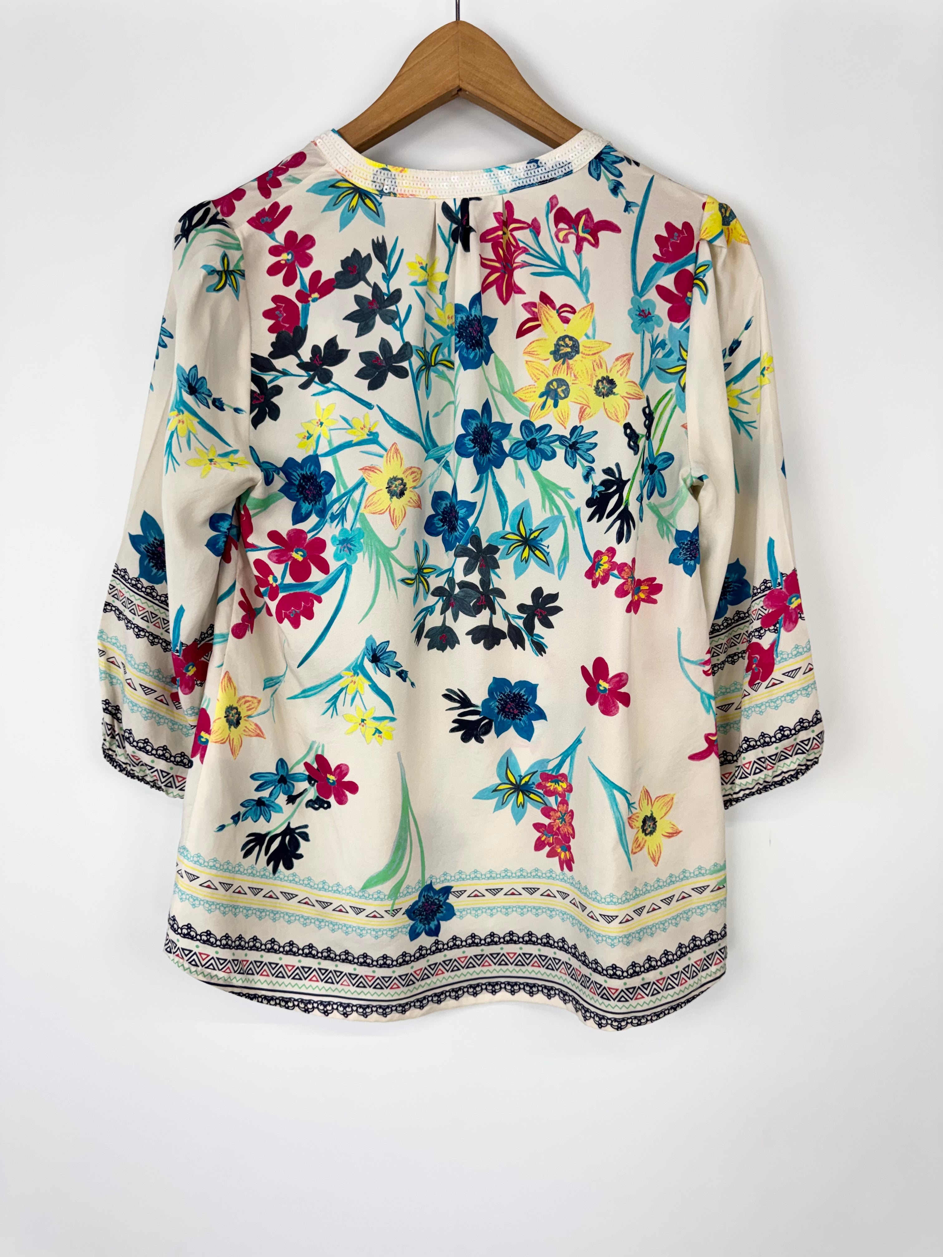 Loobie’s Story Silk Floral Motif V-Neck Blouse - AU10
