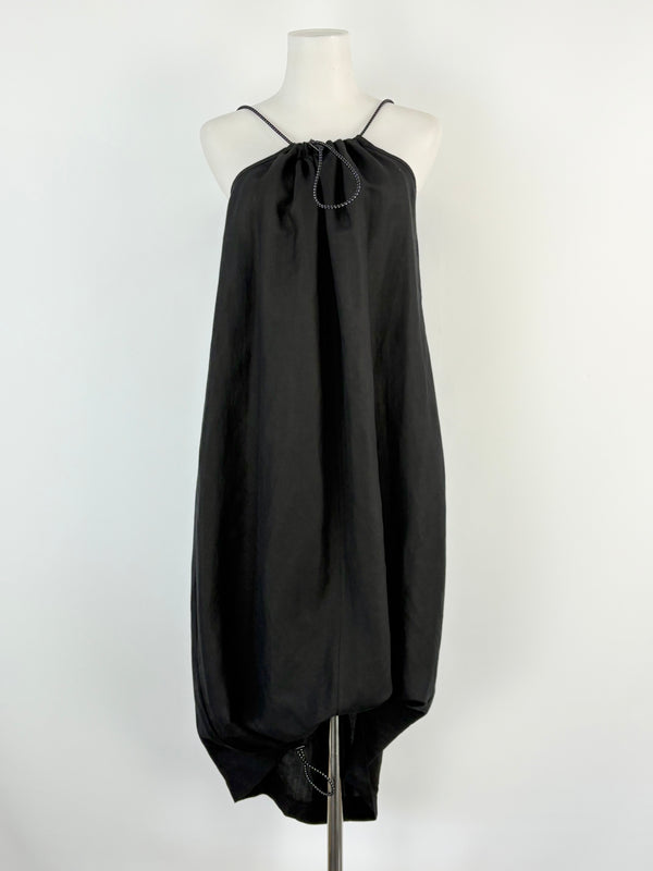 Company of Strangers Black Linen-Blend Adjustable Strap Dress - AU8
