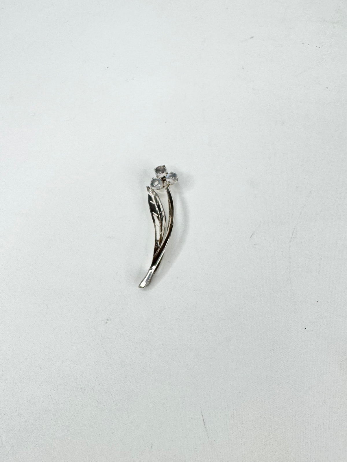 Vintage Silver & Moonstone Flower Brooch