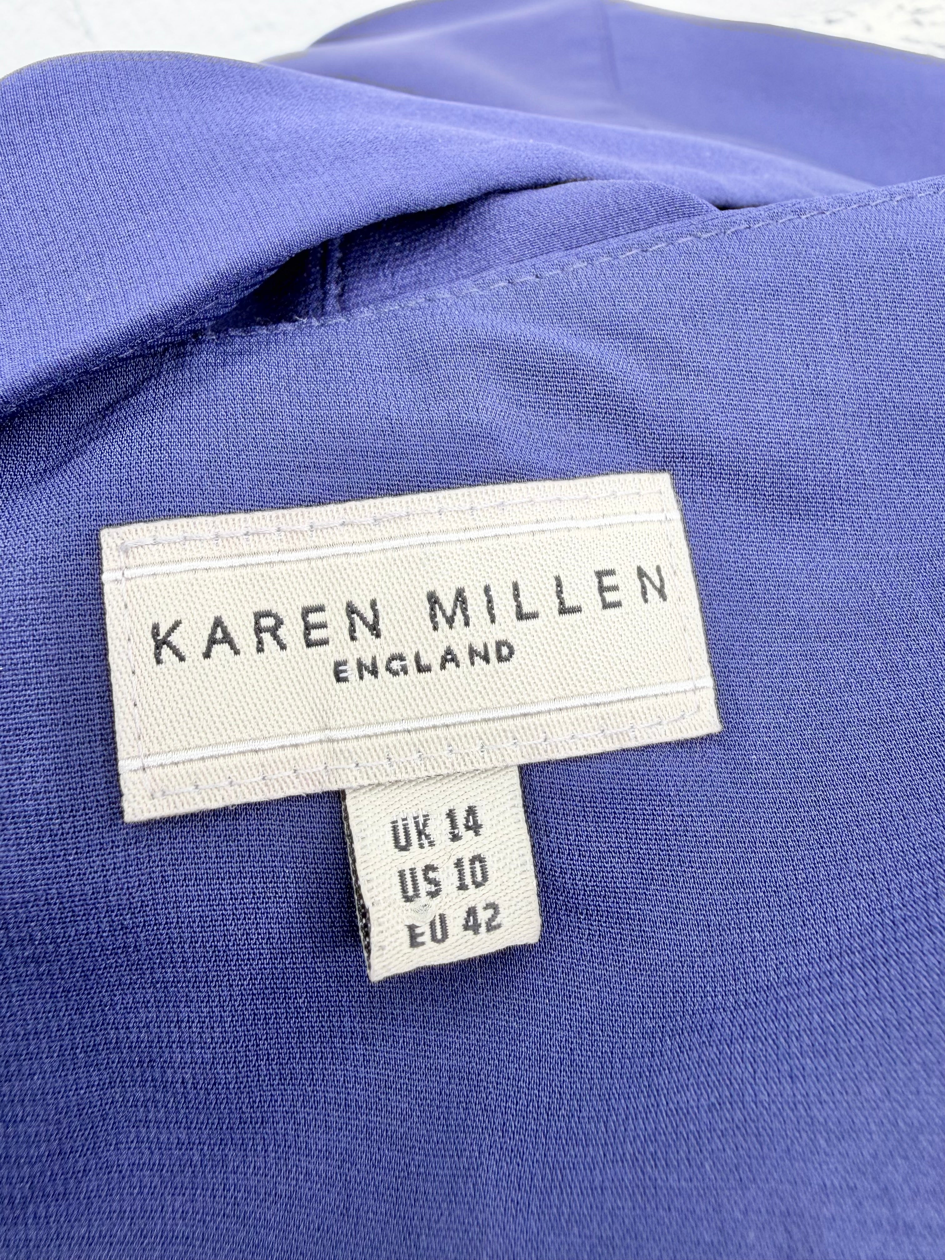 Karen Millen Dark Violet & Sequin Silk Off Shoulder Dress - AU14