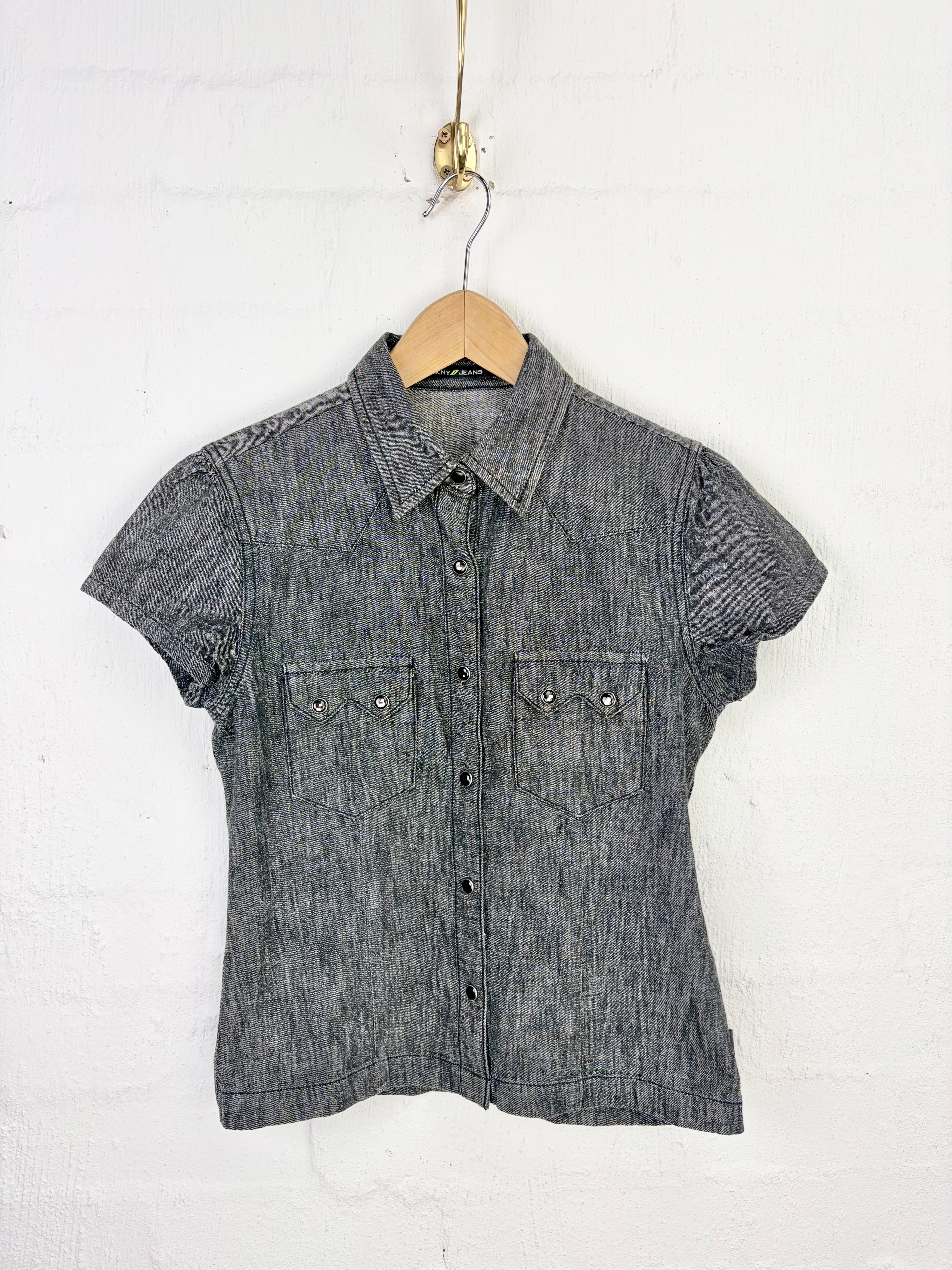 DKNY Jeans Grey Button Western Style Short Sleeve Blouse - AU8/10