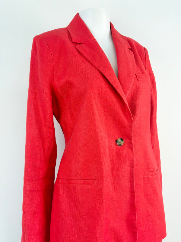 Husk Red Textured-Linen Blazer & Pants Set - AU8