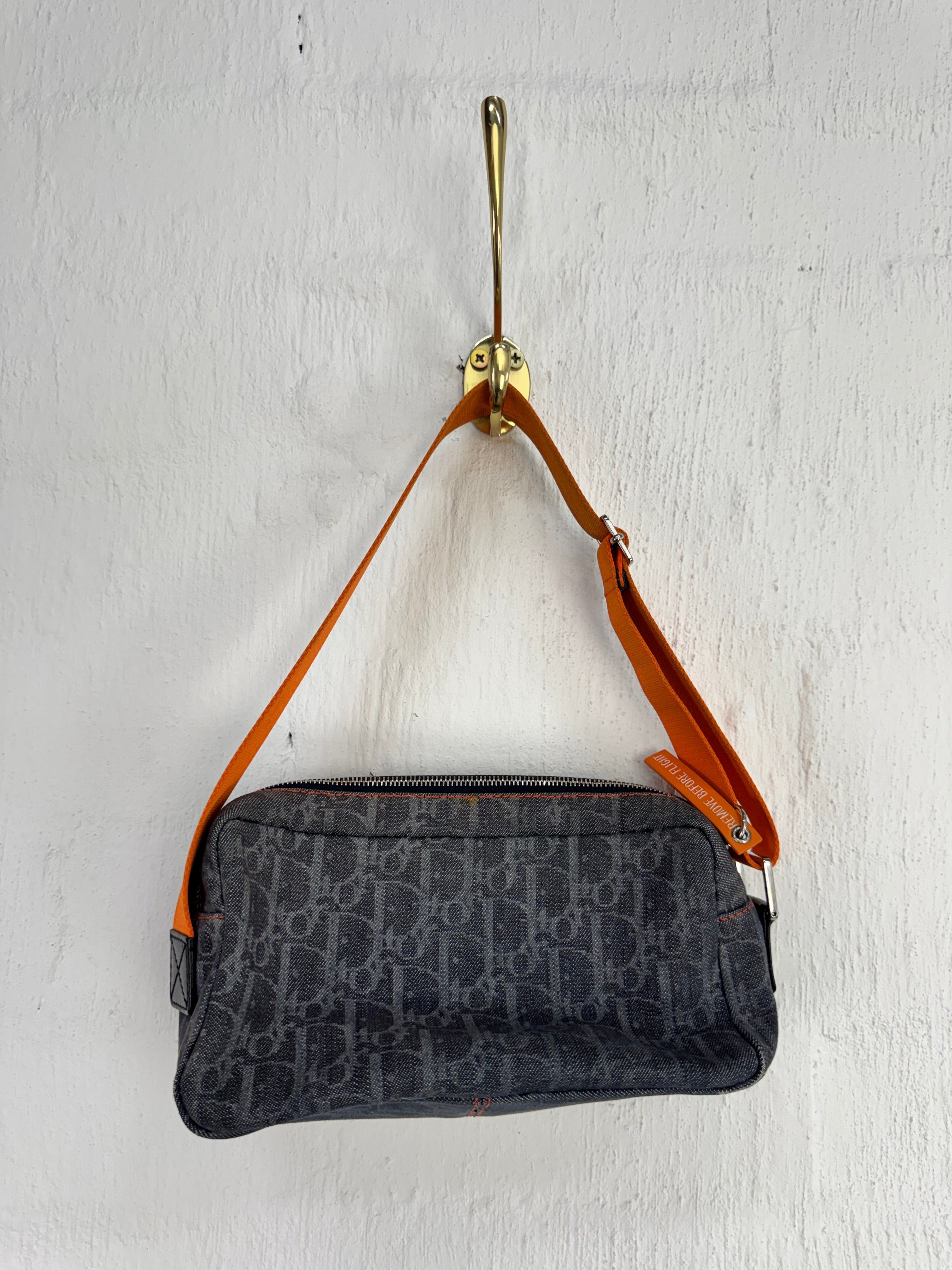 Christian Dior 2006 'Remove Before Flight' Diorissmo Canvas & Orange Contrast Shoulder Bag