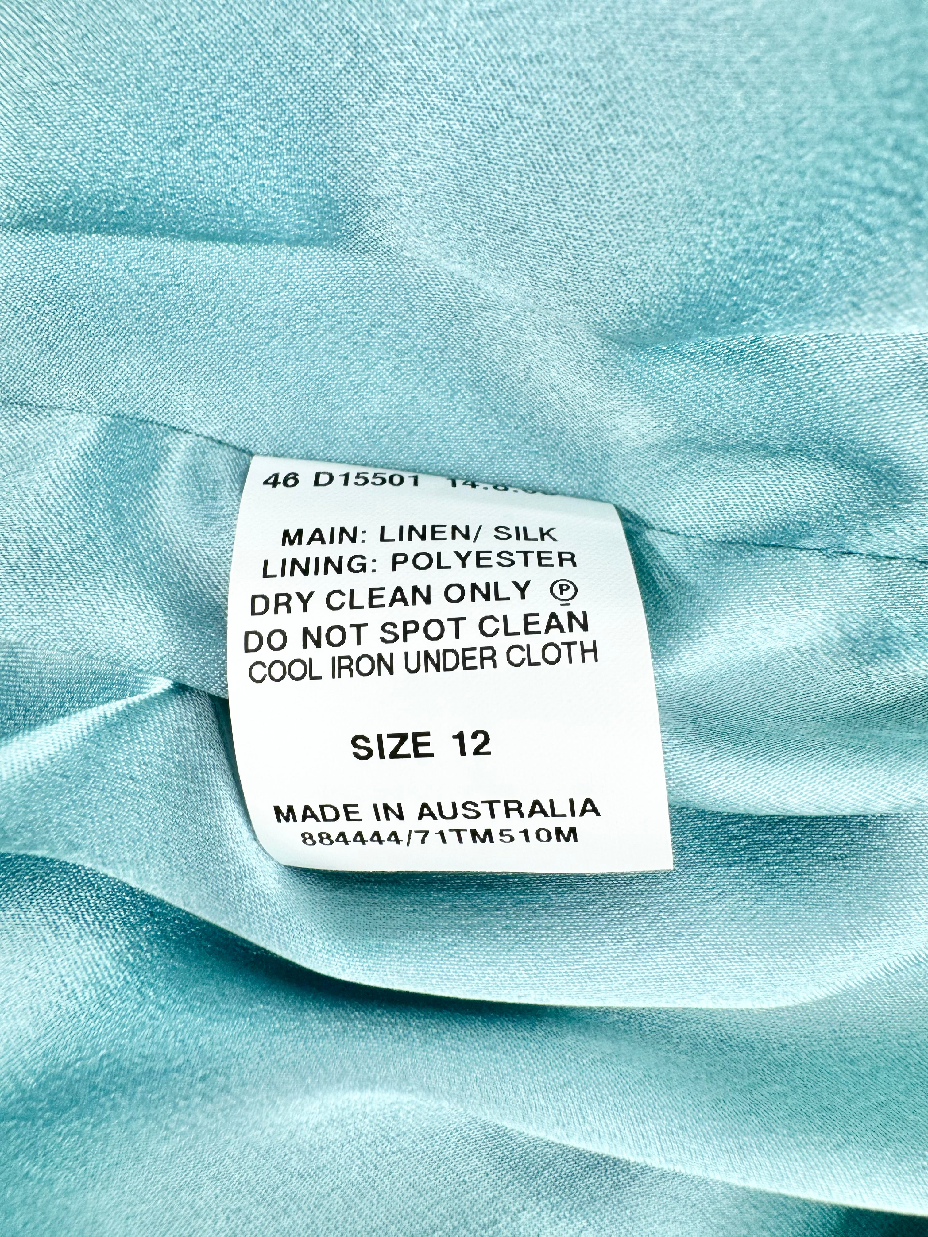Maticevski Sky Blue Linen & Silk Midi Dress - AU10/AU12
