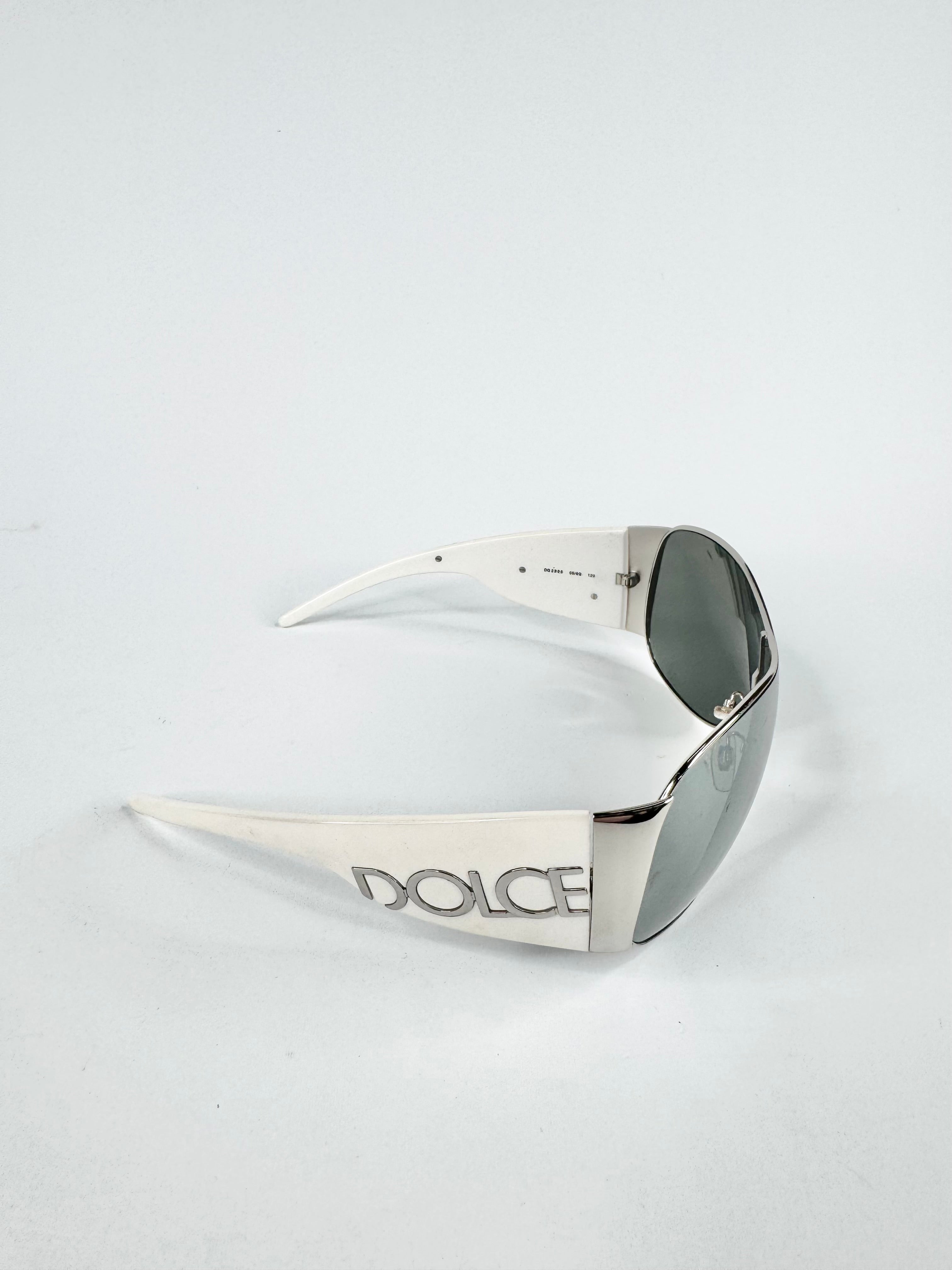 Dolce & Gabbana White Frame Shield Sunglasses