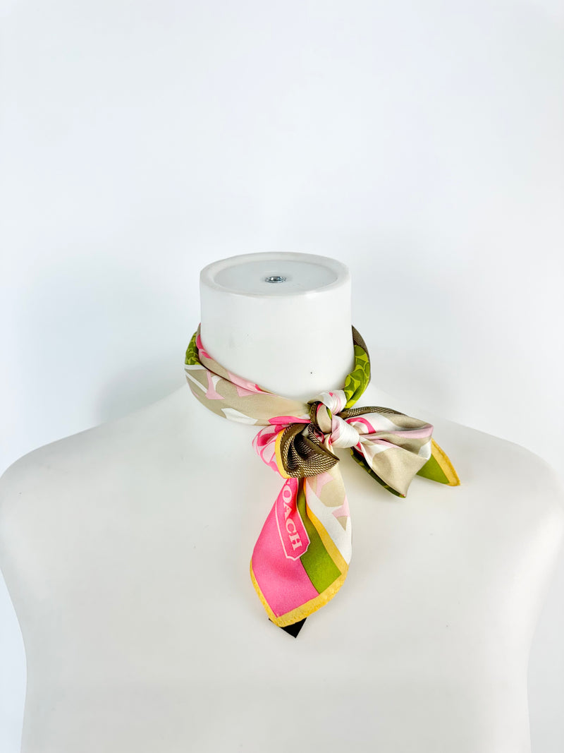 Coach Lime Green & Pink Monogram Scarf