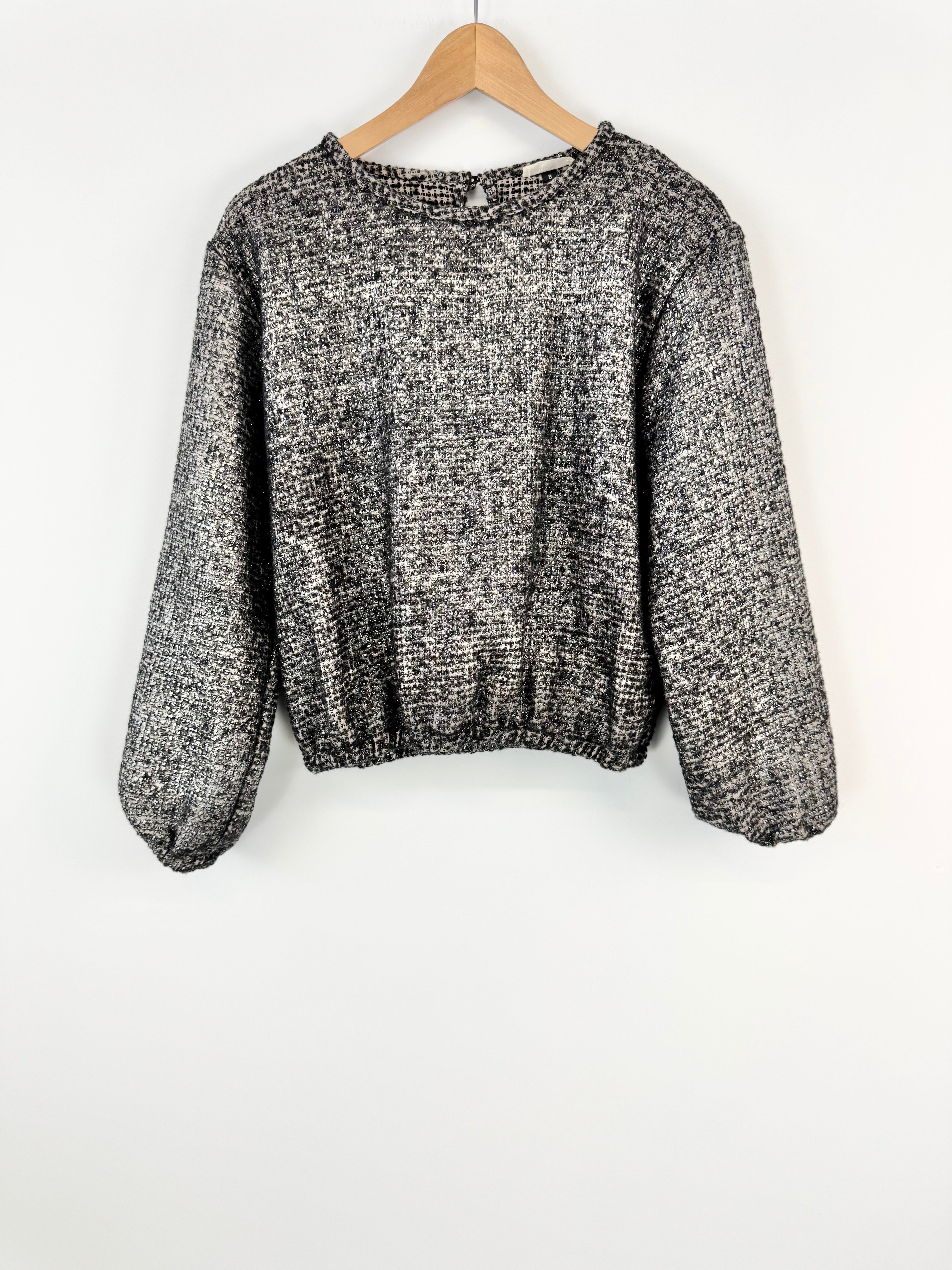 Hoss Grey Metallic Wool Blend Puff Sleeve Blouse - AU8
