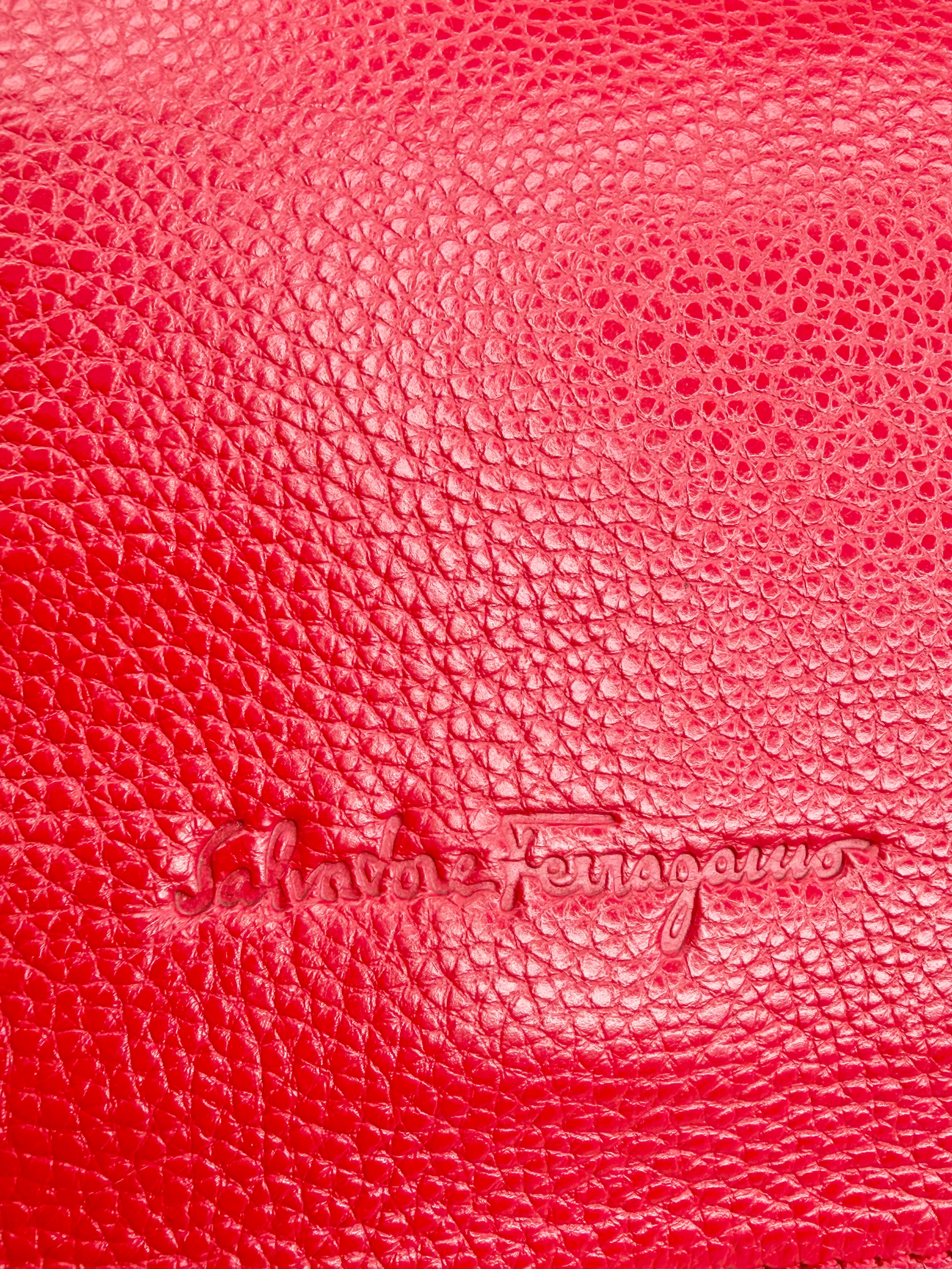 Salvatore Ferragamo Red Pebbled Leather Shoulder Bag
