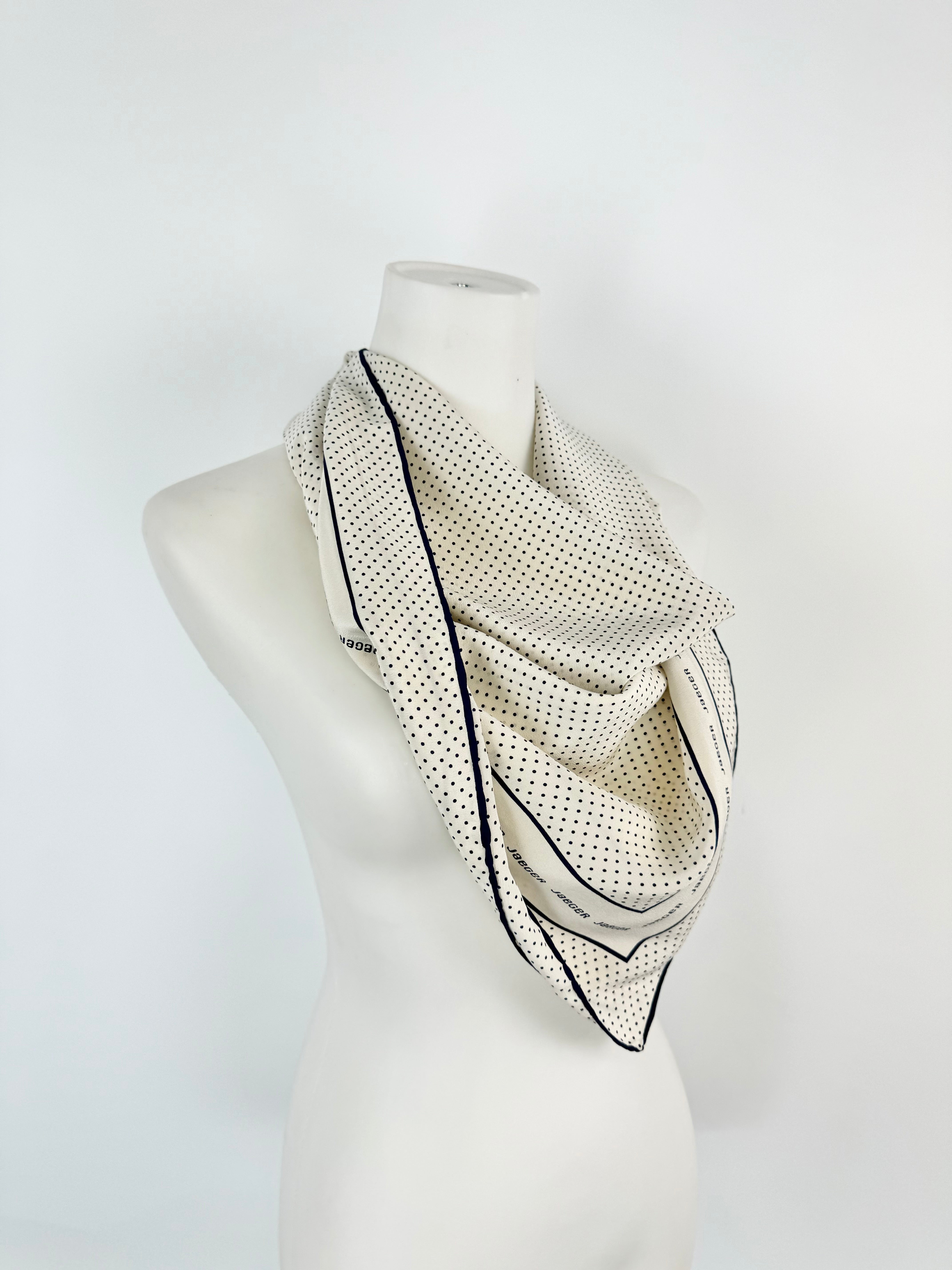 Vintage Jaeger Large Cream Dotted Silk Scarf