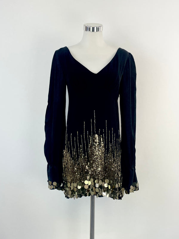 Karen Millen Black Silk Sequin-Embellished Blouse - AU8