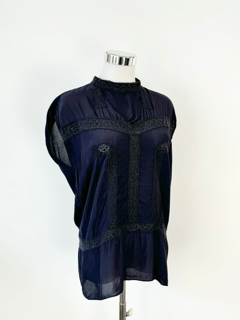 Scanlan Theodore Navy Blue Lace Top - AU8