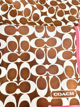 Coach Chocolate & Rose Pink Silk Logo Scarf