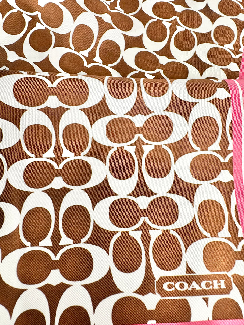 Coach Chocolate & Rose Pink Silk Logo Scarf